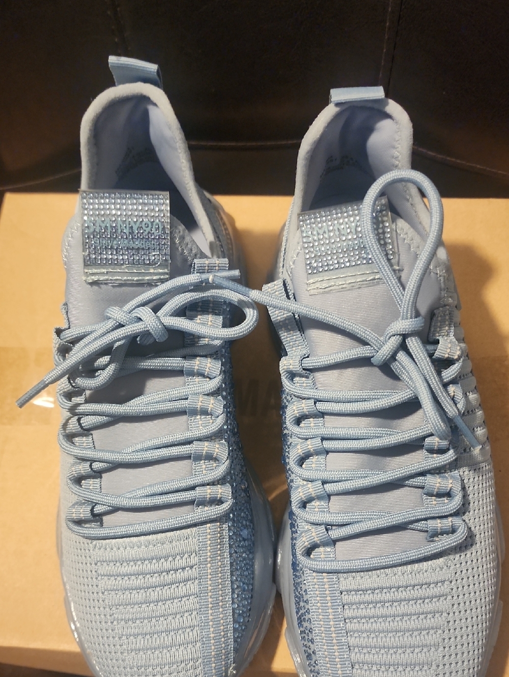 Steve Madden Powder Blue Rhinestone Knit Sneakers